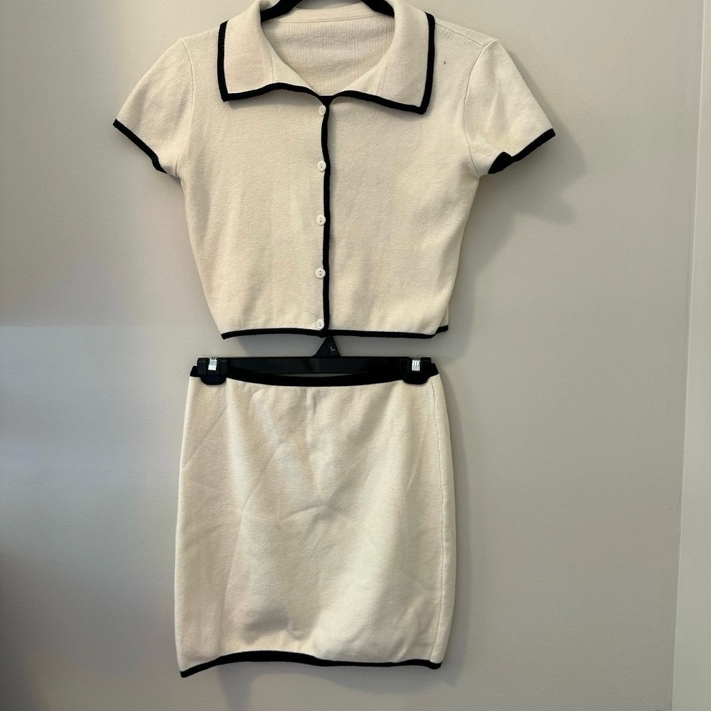 Elegant Cream and Black Women's Skirt Set
